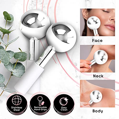 Ice Globes for Facials | Unbreakable Steel Cooling Roller | Cryo Sticks for Face | Massager for Face Neck & Eyes | Skin Care for Dark Circles, Puffiness, Wrinkles, Collagen Production (White) - color: White