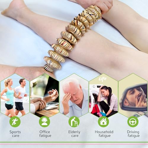 Wooden Curved Handheld Roller Stick Massager - 12 Rollers Wood Therapy Tool for Trigger Point, Fascia & Cellulite Reduction, Lymphatic Drainage, Muscle Tension Relief & Body Shaping (Wood Grain) - color: Wood Grain-12 Rollers