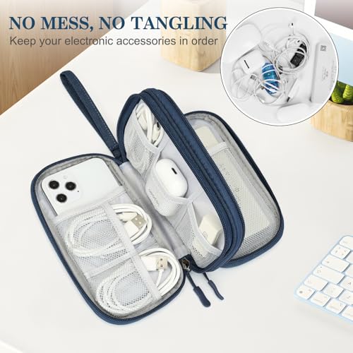 FYY Electronic Organizer, Travel Tech Pouch Bag, Cable Organizer Navy | Wrist Strap, Waterproof, Double Layers Portable Electronics Travel Carrying Case for Cord, Charger, Daily Business Trips Use - color: Navy, size: Small