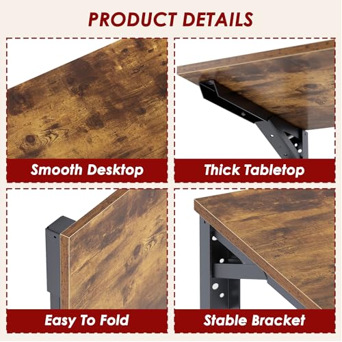 Need Wall Mounted Folding Table, 30x20 Inch Fold Down Wall Mount Desk Heavy Duty Small Folding Wall Table for Laundry, Home Office, Small Apartments, Rustic Brown & Black Frame - color: Rustic Brown Desktop & Black Shelf Brackets, size: L30" * W20"