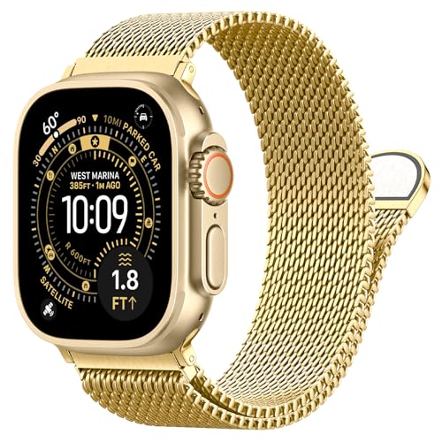 Milanese Loop Compatible with Apple Watch Band 40mm 41mm 42mm 38mm Men Women, Magnetic Buckle Strap Stainless Steel Mesh Metal Bands for iWatch Series 11 10 9 8 7 6 5 4 3 SE3/2/1 - color: 05-Gold, size: 38/40/41/42mm(s10/11)