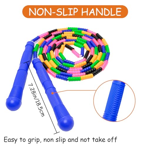 Beaded Jump Rope 1 Pack/2 Pack, ACEONE Segmented Skipping Rope for Kids Adults, Adjustable Tangle-Free Toddler Jumping Rope for Fitness Exercise Training - color: Rainbow Blue
