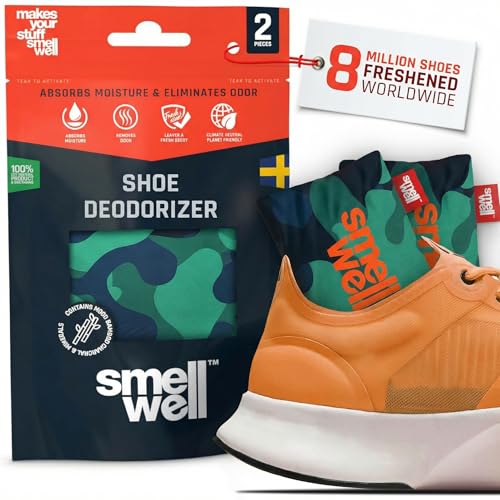SmellWell - Scented Shoe Deodorizer Inserts - Odor Eliminators - Activated Bamboo Charcoal + Minerals - Natural Fresheners for shoes, bags, gloves - 2 x 1.8oz Original Size - Camo Green - color: Camo Green, size: 1 Count (Pack of 2)