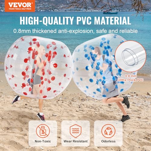 VEVOR Inflatable Bumper Ballѕ 2 Packs; 2FT/3FT/4FT/5FT Body Size Adult Human Bubble Ballѕ, Bumper Bubble Soccer Ballѕ for Teens/Adults - style: 5FT Blue+Red Dot