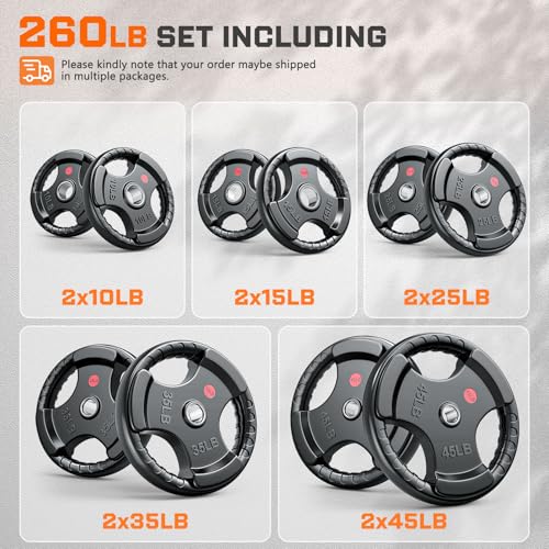 XDDIAS Rubber Weight Plates for Barbell, 2-Inch Olympic Grip Plate for Strength Training, Weightlifting and Bodybuilding in Home & Gym, Solid Cast Iron Weight Plates Pair and Sets - color: 260LBS Set (Pair of 10,15, 25, 35,45LB)