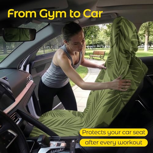 Car Seat Towel Cover - Sweat Absorbing Microfiber Towel for Car Seat After Gym, Workout & Beach - Washable Seat Protector, Universal Fit for Cars, Trucks, SUVs - Olive Palm - color: Olive Green Palm