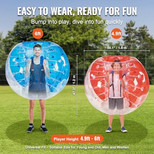 VEVOR Inflatable Bumper Ballѕ 2 Packs; 2FT/3FT/4FT/5FT Body Size Adult Human Bubble Ballѕ, Bumper Bubble Soccer Ballѕ for Teens/Adults - style: 5FT Blue+Red