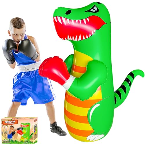 48 in Punching Bag for Kids, Free Standing Inflatable Dummy, Inflatable Punching Bag, De-Stress Boxing Bag for Kid - color: Dinosaur-BDW-Green