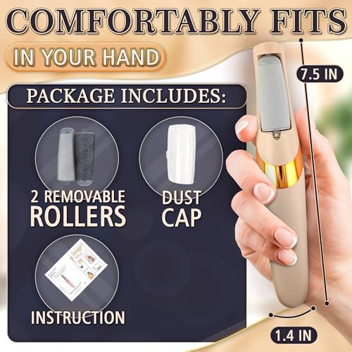 Foot Callus Remover Electric for Dead Skin, 2-Speed, 2 Rollers, LED | Callus Grinder for Feet, 1700/2000 RPM, Coarse & Fine Rollers for Cracked Heels, Compact Electric Foot Sander for Travel - color: Beige Callus Remover