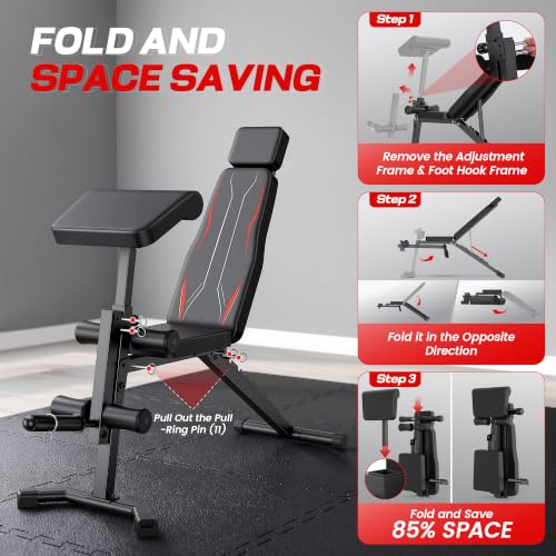 OPPSDECOR Adjustable Weight Bench with Leg Extension and Curl, Preacher Curl Bench for Home Gym, Foldable Workout Bench, 800LBS Full Body Strength Training, 10-Position Incline Decline Bench Press