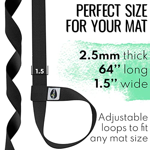 TECEUM Yoga Mat Strap – Extra Soft & Thick Cotton Carrier for All Mats | Adjustable Skin-friendly & Non-Slip Mat Holder Sling in 30+ Colors [Mat Not Included] - color: Black, size: 64 IN
