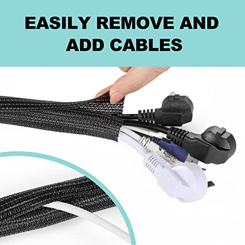 AGPTEK Cable Sleeve, 2 Pack 5ft - 1.2 Inch Cable Management, Desk Cord Cover Organizer Wire Hider for Home Office Computer TV Wire Loom Tubing, Pet Proof Cord Protector from Cat Dog Chewing, Black - color: Black, size: 1.2"-10ft