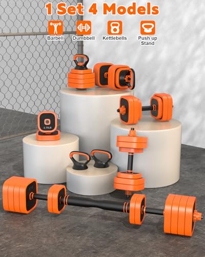 Rendpas 4-in-1 Adjustable Dumbbell Set with Foldable Weight Bench, Convert to Barbell Kettlebell Push-Up Stand, 800LBS Bench 10 Angles Incline Decline Flat, Home Gym Weight Set - color: Orange, size: 65LB Dummbell Set & Adjustable Bench