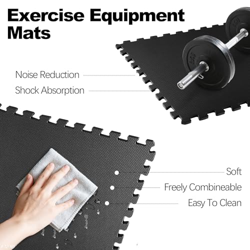Elevon Puzzle Exercise Gym Flooring Mat, EVA Interlocking Foam Tiles Workout Mat for Home Gym, Fitness Equipment, MMA, Gymnastics, Shock-Absorbing Exercise Mat, Multi-Color - color: Black, style: 1/2"Th, 36 Tiles (144 Sq Ft)