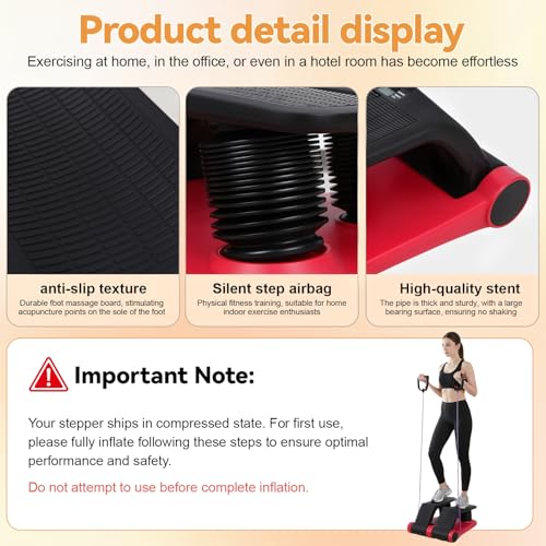Air Stepper, Mini Stair Climber with Adjustable Resistance LCD Monitor Resistance Bands, Non-Slip Pedals 300lbs Capacity for Home Office Cardio
