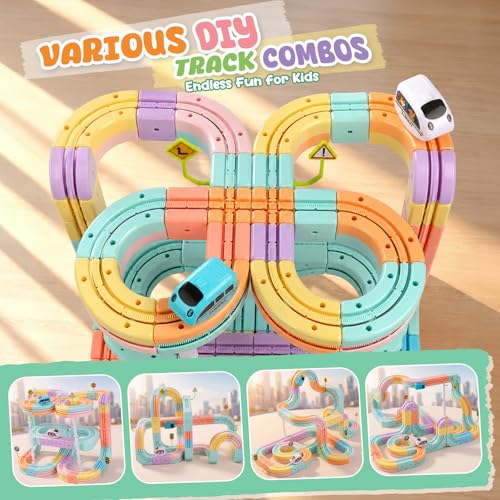 Hot Bee Electric Train Set for Kids, Gravity-Defying 3D Train Track Set with 134PCS Flexible Snap-On Tracks, USB Rechargeable Motorized Car, STEM Building Toy Birthday Gifts for Boys Girls 3 4 5 6 7 8 - color: Multicolored