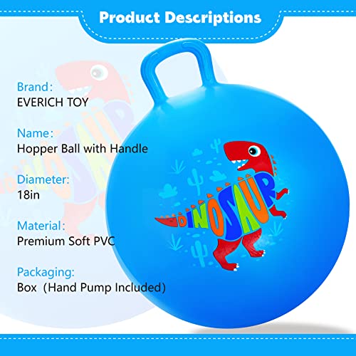 Hopper Ball, Dinosaur Hopping Toys for Kids, 18 Inch Bouncy Ball with Handle, Blue Inflatable Bouncing Hoppity Hop Toys for Boys and Girls Gifts - color: Blue Dinosaur, size: Age:4-8(18''/45cm)
