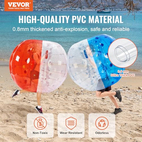 VEVOR Inflatable Bumper Ballѕ 2 Packs; 2FT/3FT/4FT/5FT Body Size Adult Human Bubble Ballѕ, Bumper Bubble Soccer Ballѕ for Teens/Adults - style: 5FT Blue+Red