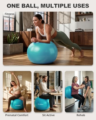 Trideer Yoga Ball for Exercise, Pilates, Core & Balance Training, Stability Ball for Pregnancy & Birthing Prep, Physical Therapy, Daily Stretching, Office Chair for Active Sitting, Quick Pump Included - color: Turkis, size: L(23-26ines/58-65cm)