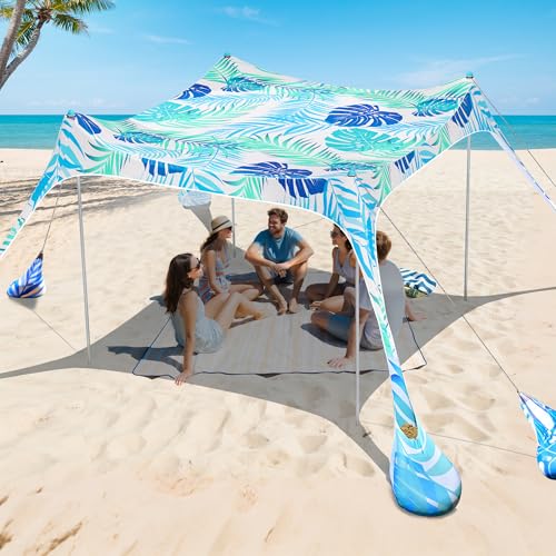 2PM SPORTS Beach Tent Sun Shelter 10x10 FT - UPF 50+ UV Protection, 8 Sandbags, Easy Setup, Portable Beach Shade Canopy for Family Picnic Camping Travel - color: Leaf