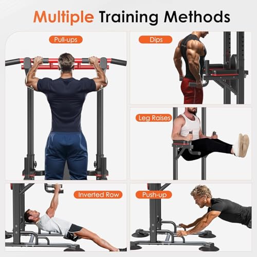 SogesPower 94.5"H Power Tower Pull Up Bar Station, 12 Adjustable Height Dip Station Dip Bar Strength Training Fitness Equipment, Black