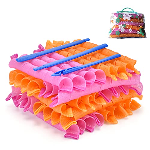 40pcs Heatless Spiral Hair Curlers for Long Hair - Heatless Curls Overnight 22inch Magic Hair Rollers No Heat Curlers for Women Kids - color: Pink&Orange