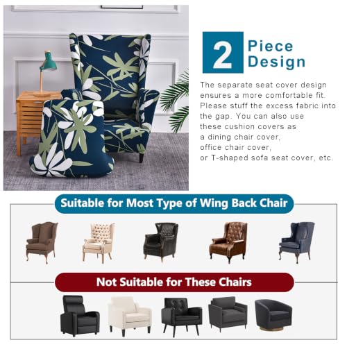 NILUOH Wingback Chair Slipcover 2-Piece Stretch Wingback Chair Sofa Slipcover Armchair Cover Printed Furniture Protector Couch Soft with Elastic Bottom for Living Room, 02 - color: 2