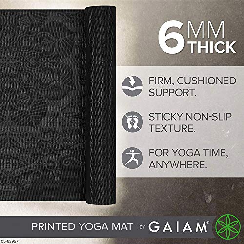 Gaiam Premium Yoga Mat, 6mm Thick Print Mat | Premium 6mm thick cushioning for joint support. Non-slip print design for yoga, Pilates & floor workouts. - color: Midnight Mandala