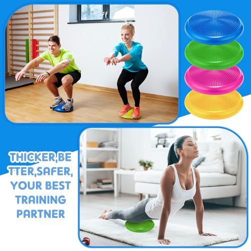 Jerify 4 Pcs Wiggle Seat Flexible Inflated Wobble Cushion Stability Balance Pad Balance Disc Sensory Seat for Men Women Fitness Physical Exercise Improving Posture Home Office - color: Fresh Colors