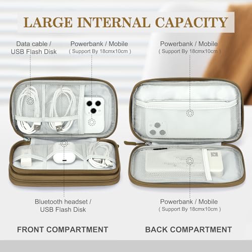 FYY Electronic Organizer, Travel Tech Pouch Bag, Medium, Brown | Wrist Strap, Waterproof, Double Layers Portable Electronics Travel Carrying Case for Cord, Charger, Daily Business Trips Use - color: Brown, size: Medium