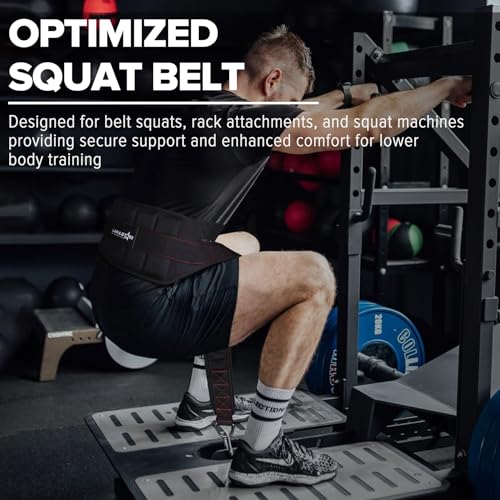Belt for Belt Squat Dip Belt Weighted Pull Up, Heavy Duty with Structured Back Support and Squat Machine Compatible - color: Black&Red