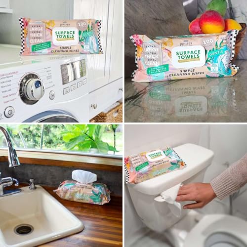 Juniper CLEAN 3 Packs Surface Cleaning Wipes, Thick & Large Dispose, All-Purpose Cleaner for Bathroom, Kitchen, Office, 300 Count Soft Flow, Biodegradable, White Soap Scent - size: 100 Count (Pack of 3)