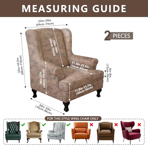 ANARACHON Leather Look Wingback Chair Covers, 2-Piece Wing Chair slipcover,Stretch Wing Back Armchair Slipcovers with Elastic Bottom, Soft Spandex Furniture Protector for Living Room (03 Light Brown) - color: Light Brown #3