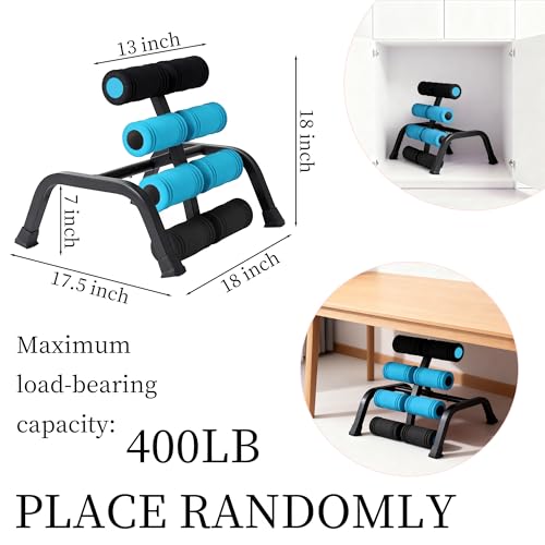 Mini Inversion Table for Back Pain Relief, Foldable Back Stretcher with Massage Roller, 400LB Capacity Ab Machine (BLUE)