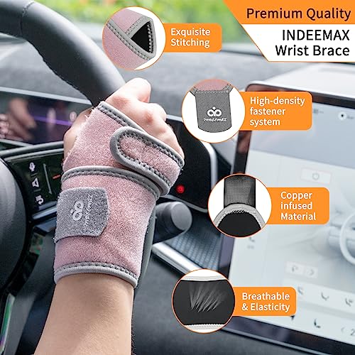 INDEEMAX 2 Pack Copper Wrist Brace Support for Carpal Tunnel, Pain Relief, Arthritis, Tendonitis, Adjustable Wrist Braces Compression Wraps Both Hands, Fit for Men and Women - color: Pink-New