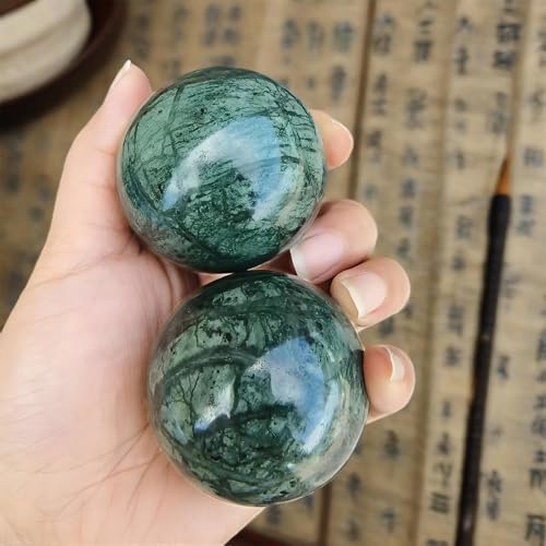 Traditional Chinese Baoding Balls, Marble Health Exercise Stress Relief Balls with an Upgraded Shockproof Imitation Wood Box, Dark Green, 2-Piece Set, Medium-1.57" - color: Dark Green, size: Medium-1.57"