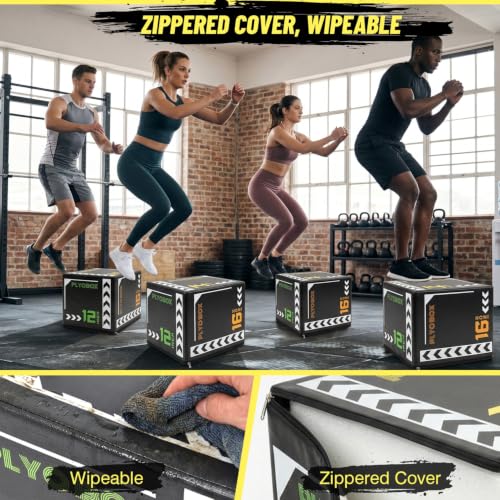 Soft Plyo Box 12/14/16 in Foam Jump Trainer for Home Gym - size: 16+Black