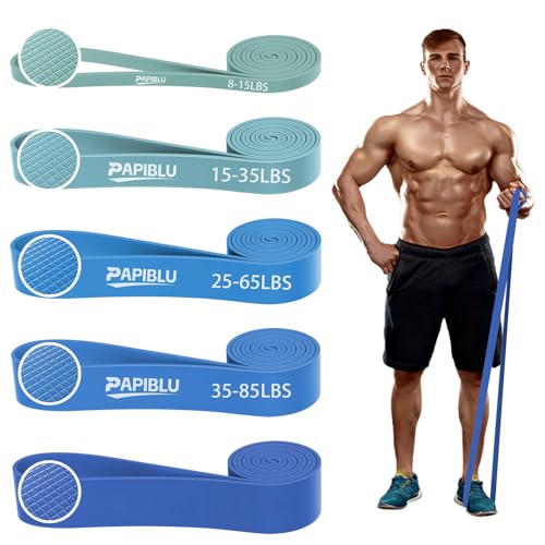 Pull Up Bands, Resistance Bands Set for Pull-Up Assistance, Exercise Bands with Door Anchor & Grip Pads for Men & Women Working Out, Physical Therapy, Muscle Training - color: Blue