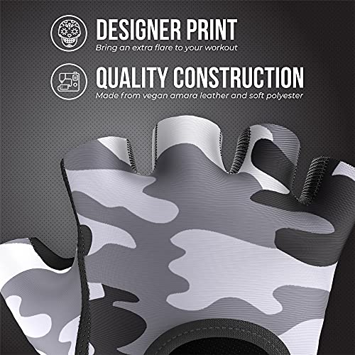 Contraband Pink Label 5217 Women's Design Series Camo Print Lifting and Rowing Gloves (Pair) - Lightweight Vegan Medium Padded Microfiber Amara Leather w/Griplock Silicone - color: Gray, size: Large