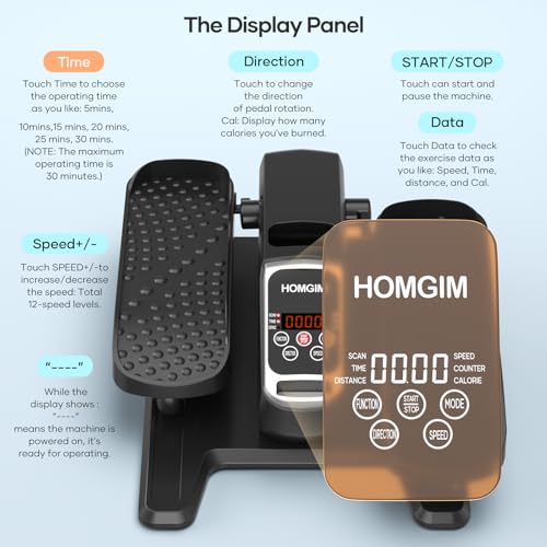 HOMGIM Under Desk Elliptical Machine - Quiet Motorized Leg Exerciser with Smart Remote, 12-Speed Manual Programs Auto/3 Auto Programs LCD Display & Bidirectional Motion for Home/Office