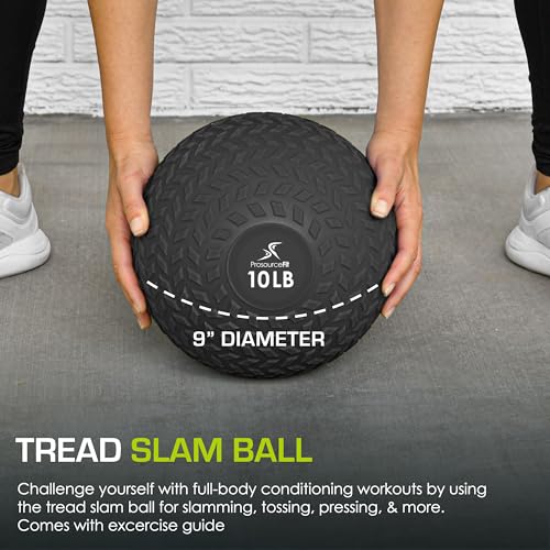 ProsourceFit Slam Medicine Balls 5, 10, 15, 20, 25, 30, 50lbs Smooth and Tread Textured Grip Dead Weight Balls for Strength and Conditioning Exercises, Cardio and Core Workouts - color: Tread - Black, size: 10 LB
