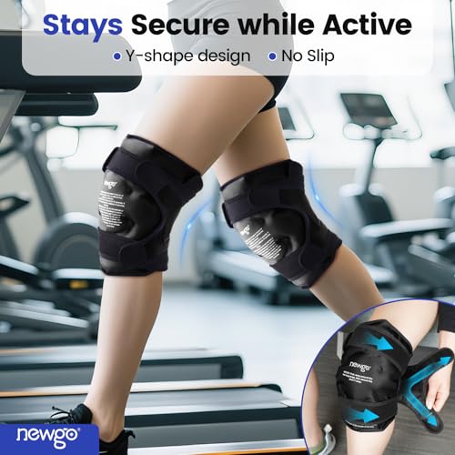 NEWGO Ice Pack for Knee Injuries Reusable, 360° Full Wrap, 2 Pack, Black | Y-shaped Strap Stays Put, Reusable for Knee Replacement, ACL, Arthritis, Swelling, and Sports Injuries, 21.7" x 9.8" - color: Regular Black 2-pack