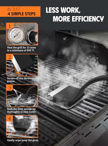 MEKER Grill Brush Bristle Free, Grill Cleaner Brush with 5 BBQ Replacement Head for Cast Iron, Stainless Steel Grates, Safe Grill Scraper Outdoor BBQ Grill, Black - color: Black
