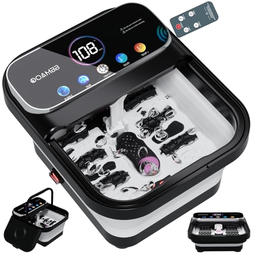 OOAMBB Collapsible Foot Spa with Heat, Bubble,Temp Control,Remote Control, Color Touch Screen Foot Bath Massager with 6 Massage Rollers,Foot Soaking Tub (Black) - color: Black