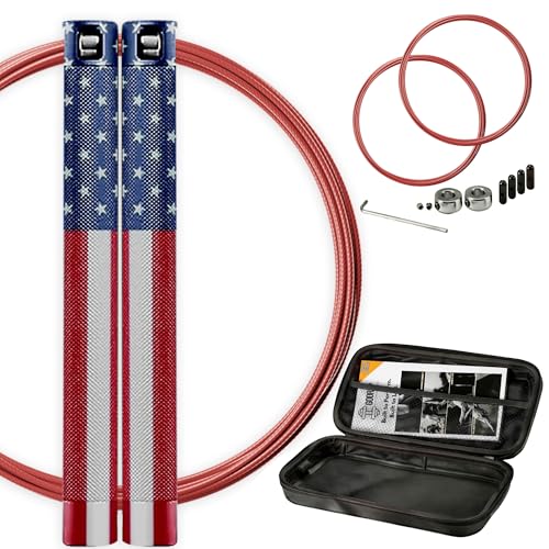 GODROP Jump Rope - Adjustable Speed Jump Rope - 2x Steel Coated Ropes, Carrying Case - Aluminum Anti Slip Handles with Double Ball Bearings for Double Unders, CrossFit, Boxing & Home Workout for Men & Women - color: US