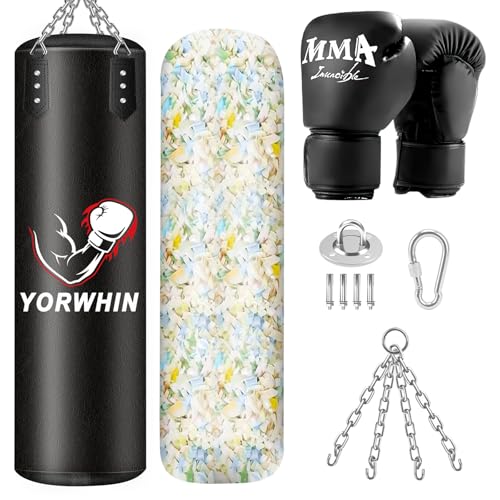 Filled Punching Bag for Adults, 4FT PU Leather Hanging Boxing Bag with 11lb Sponge Filler & 12OZ Boxing Gloves, Heavy Kicking Bag Boxing Equipment for MMA Training Karate Kickboxing - style: Boxing Arms