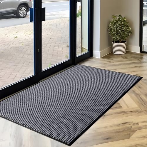 MaxMat® Extra Large Commercial Floor Mat, 3 x 5 Feet Heavy Duty Commercial Door Mat, Waterproof, Low-Profile, Easy to Clean, Rubber Backing Entry Mudroom Rug (Charcoal Grey) - color: Grey, size: 3 x 5 feet