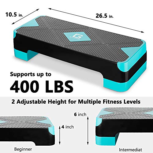 GYMMAGE Adjustable Workout Aerobic Stepper, Aerobic Exercise Step Platform with 2 Risers, Exercise Step Deck for Fitness, 26.5" Trainer Stepper with Non-Slip Surface Home Gym & Extra Risers Options - color: Blue&Black