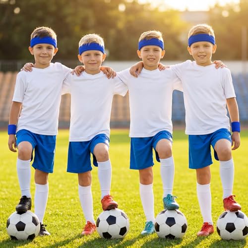Sucrain 3 Pieces Sweatbands Set, 1 Pieces Sports Headband and 2 Pieces Wristbands,Wicking Sweat Head Band for Youth Womens Men - color: Blue