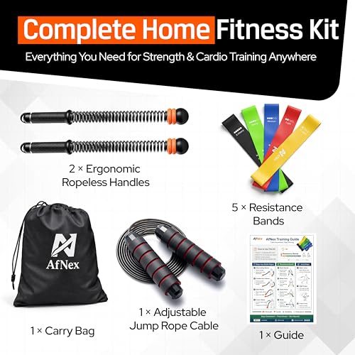 Ropeless Battle Ropes Workout Kit, AfNex Portable 3-in-1 Home Fitness Set with Cordless Weighted Handles, Resistance Bands, Adjustable Jump Rope, Carry Bag, Small Space Cardio & Strength Training Equipment